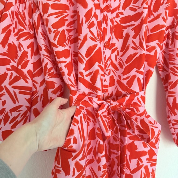 Veronica Beard Samy Mini Dress Poppy Multi Pink Red Shirt 3/4 Sleeve Button US 6 - Picture 14 of 16